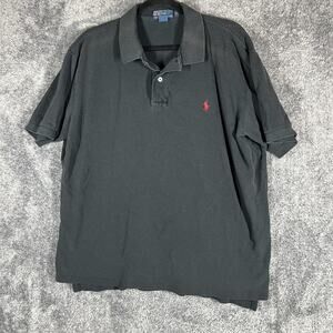 Ralph Lauren Polo Shirt Mens XL Black Classic Fit Red Pony Golf Casual Cotton